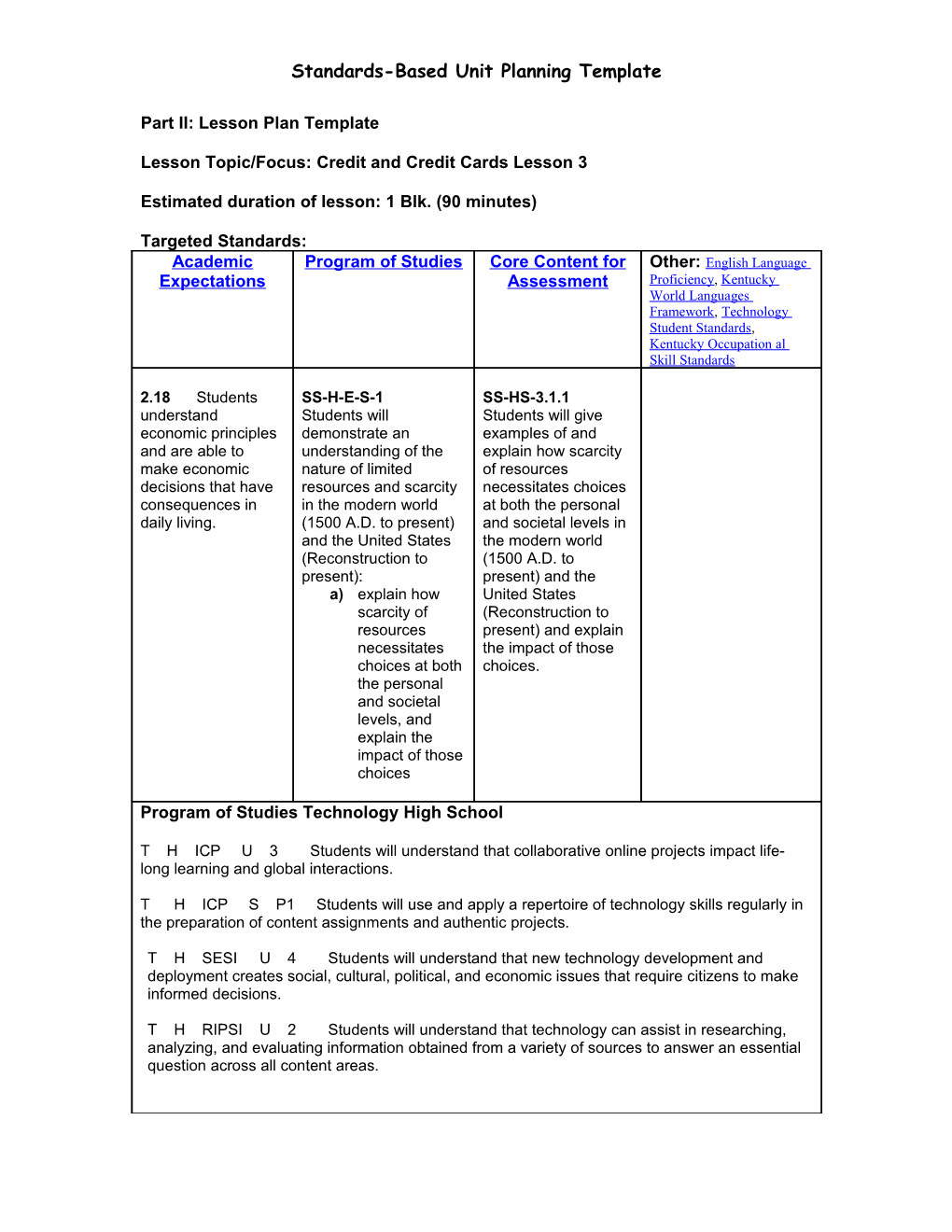 Part II: Lesson Plan Template