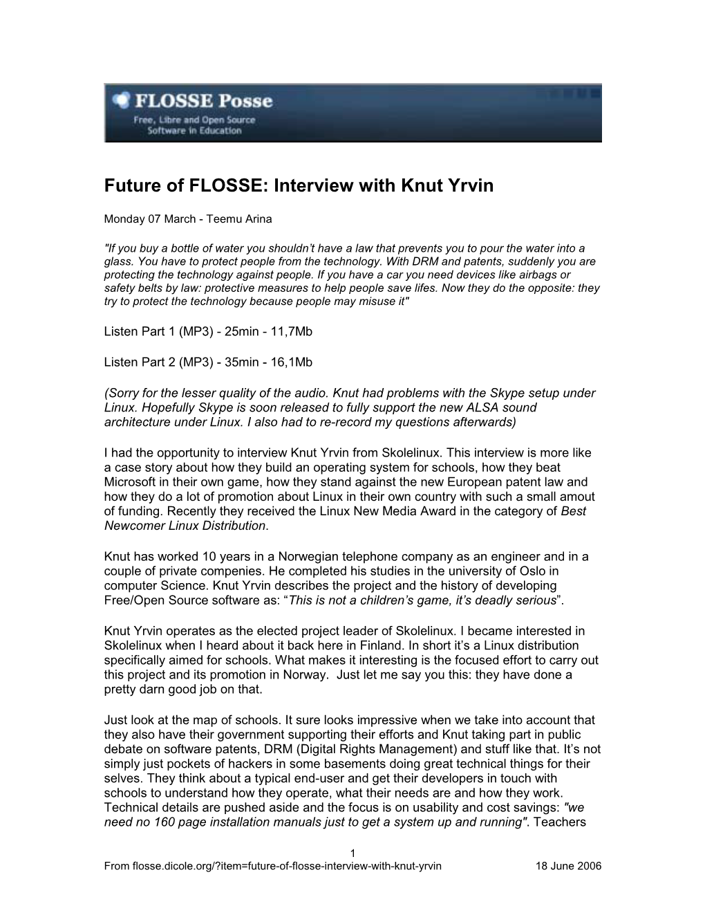 Future of FLOSSE: Interview with Knut Yrvin