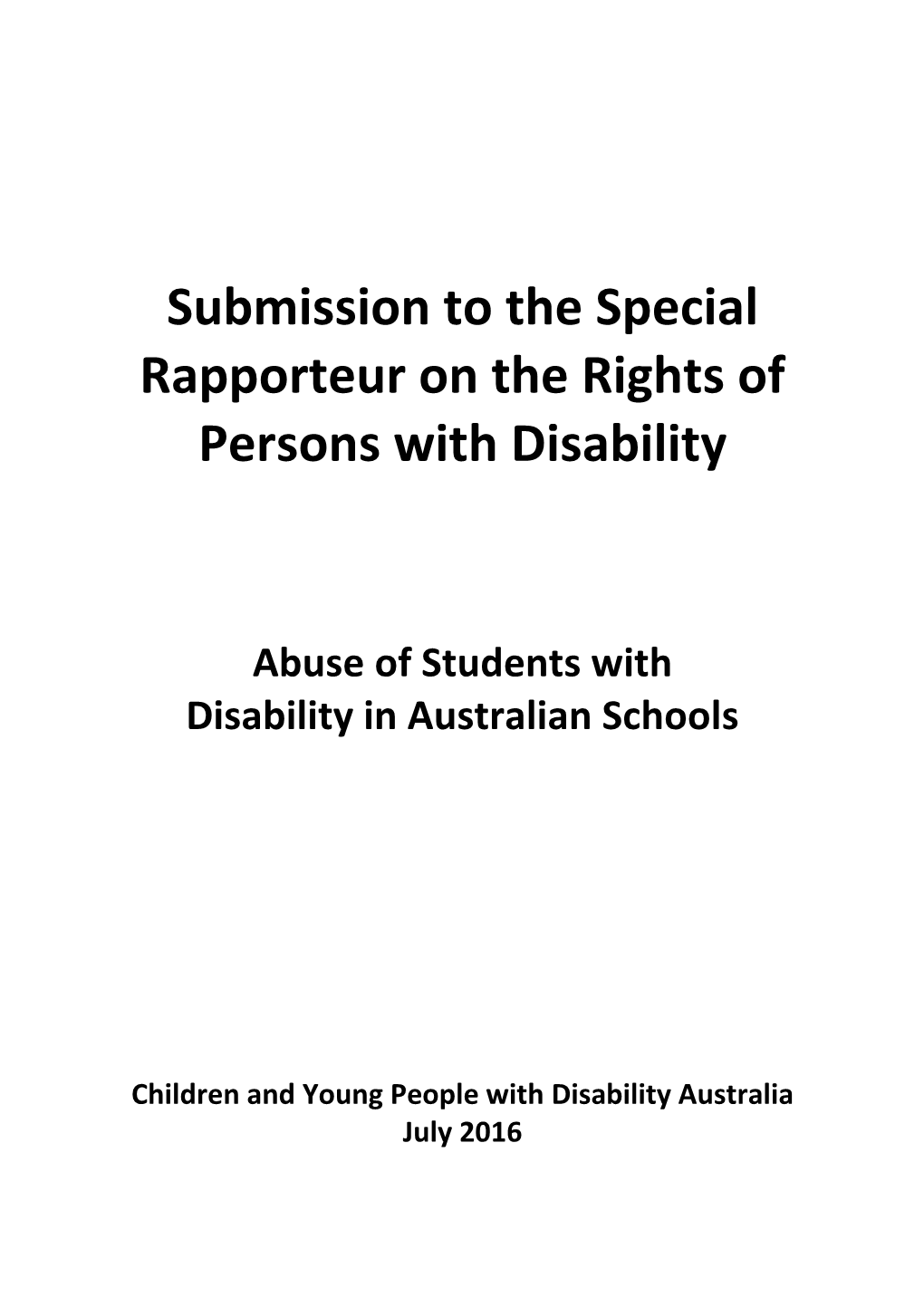 Submission to the Special Rapporteur on the Rights of Persons with Disability