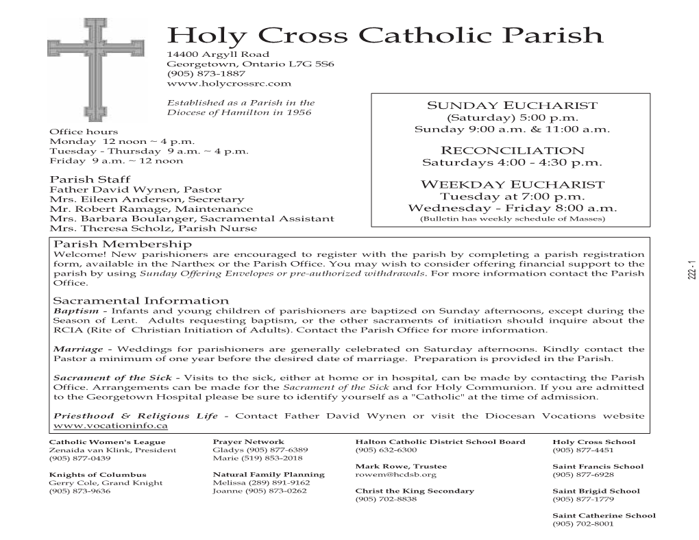 Holy Cross Catholic Parish 11582 Trafalgar Rd