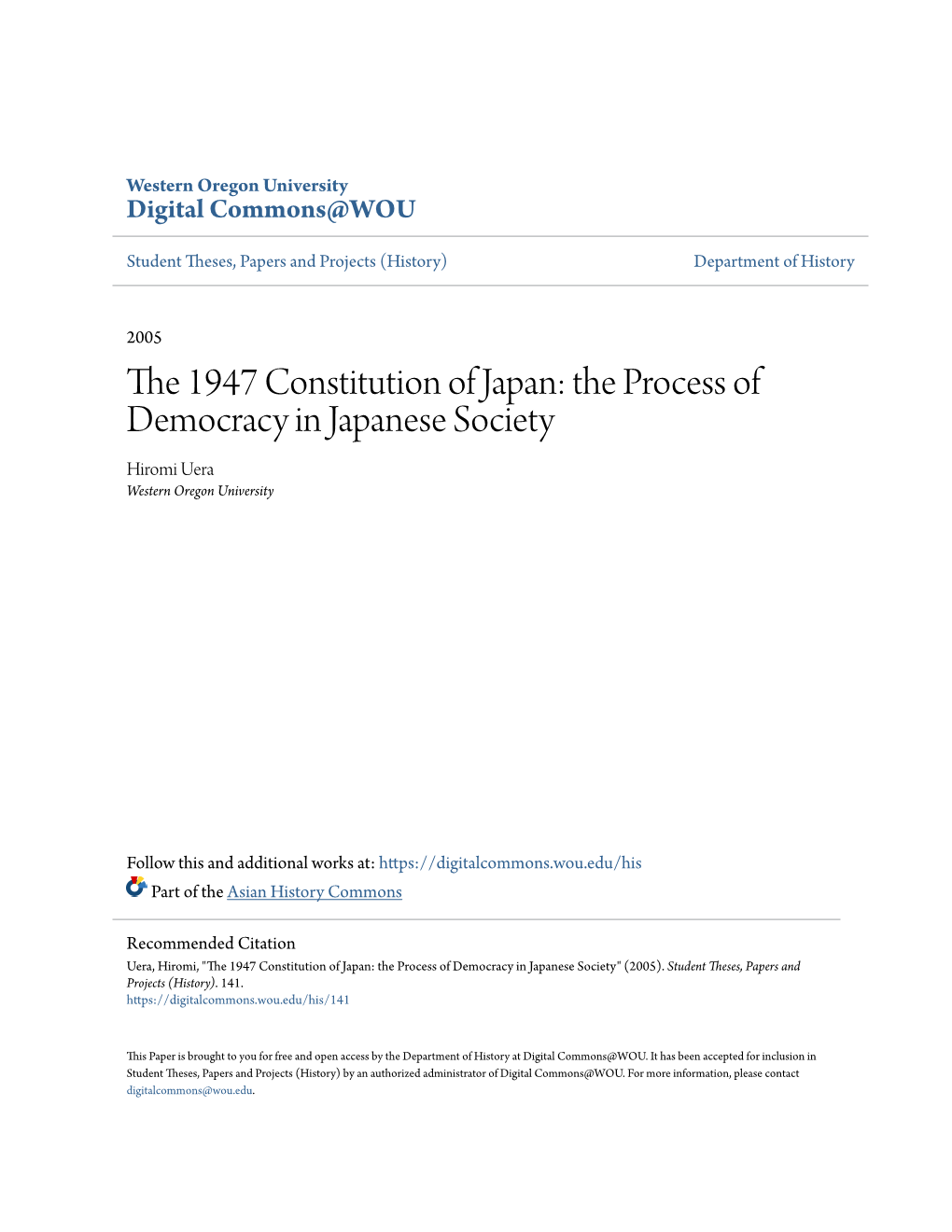 The 1947 Constitution of Japan: the Process of Democracy in Japanese Society