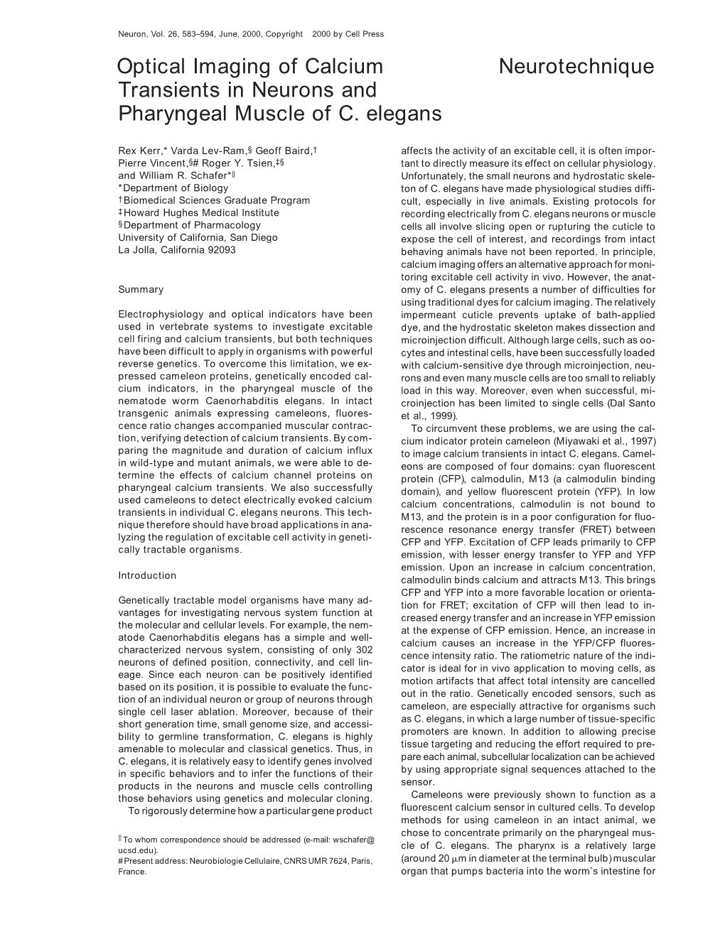 Optical Imaging of Calcium Neurotechnique Transients in Neurons and Pharyngeal Muscle of C