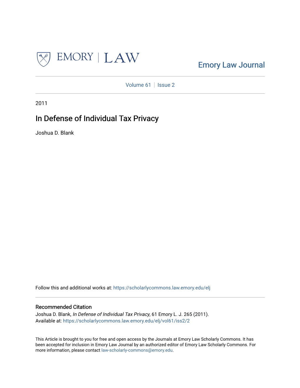 In Defense of Individual Tax Privacy