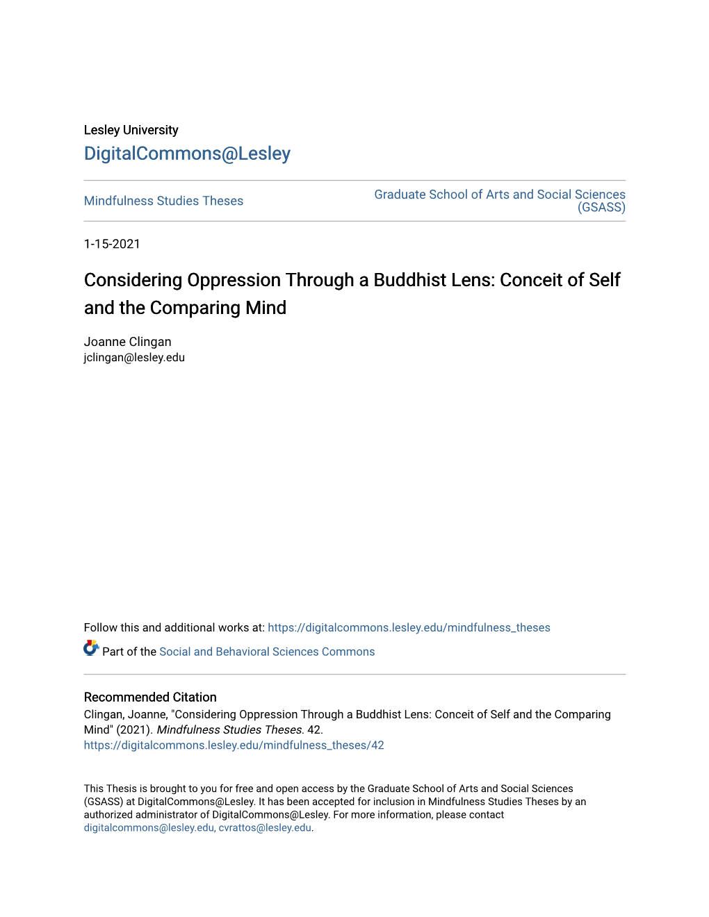 Considering Oppression Through a Buddhist Lens: Conceit of Self and the Comparing Mind