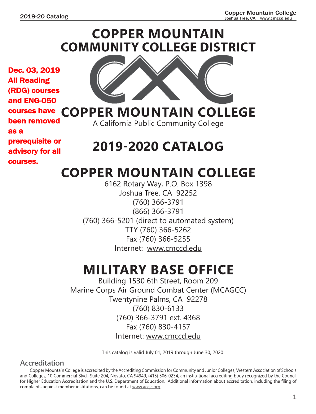 2019-2020 CATALOG Courses