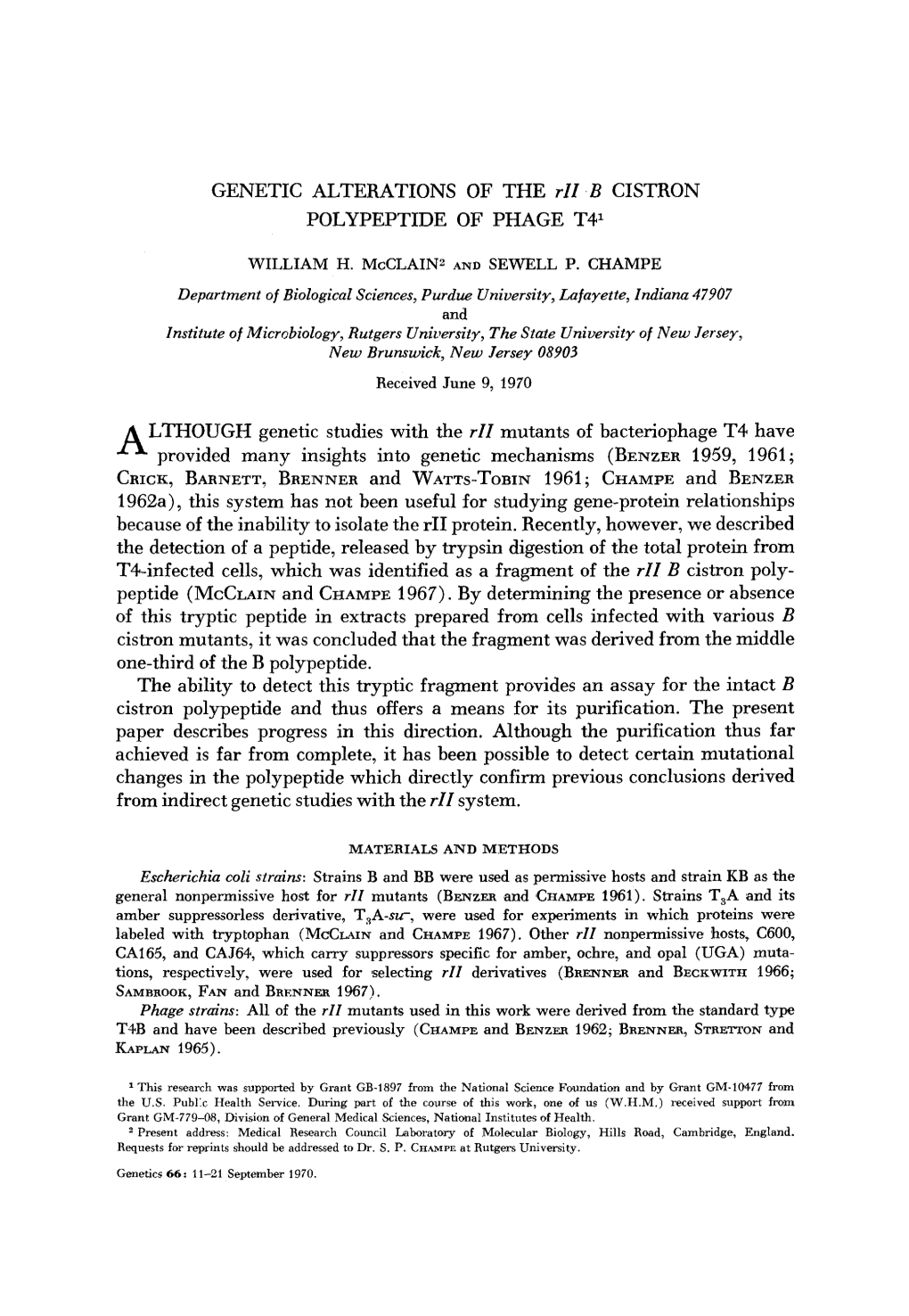 GENETIC ALTERATIONS of the Rzz B CISTRON POLYPEPTIDE of PHAGE T4I LTHOUGH Genetic Studies with the Rzz Mutants of Bacteriophage