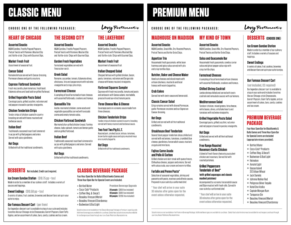 Classic Menu Premium Menu