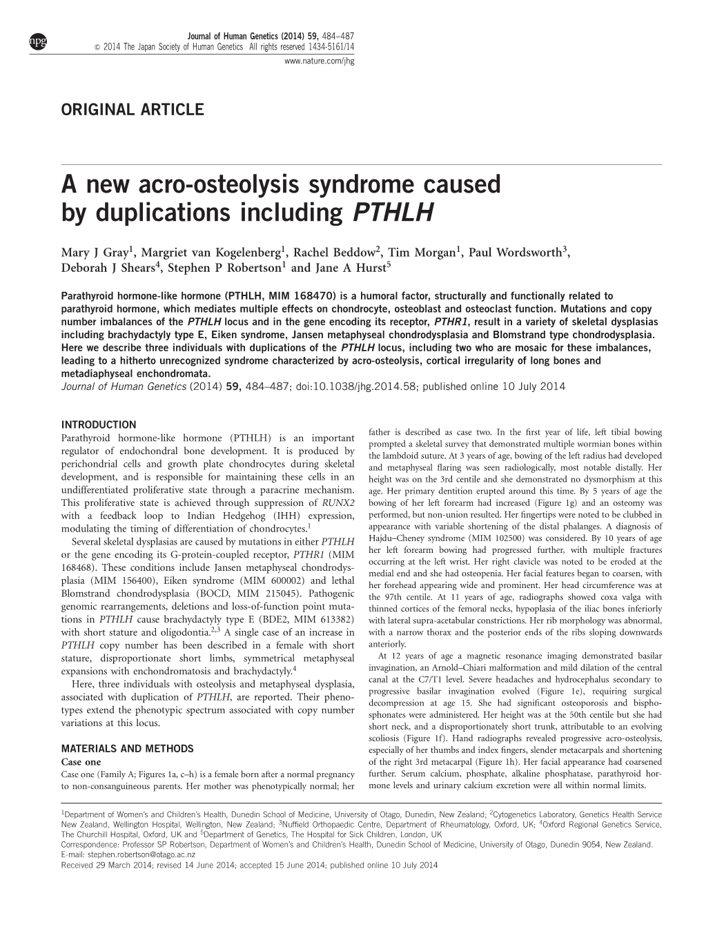 A New Acro-Osteolysis Syndrome Caused by Duplications Including PTHLH