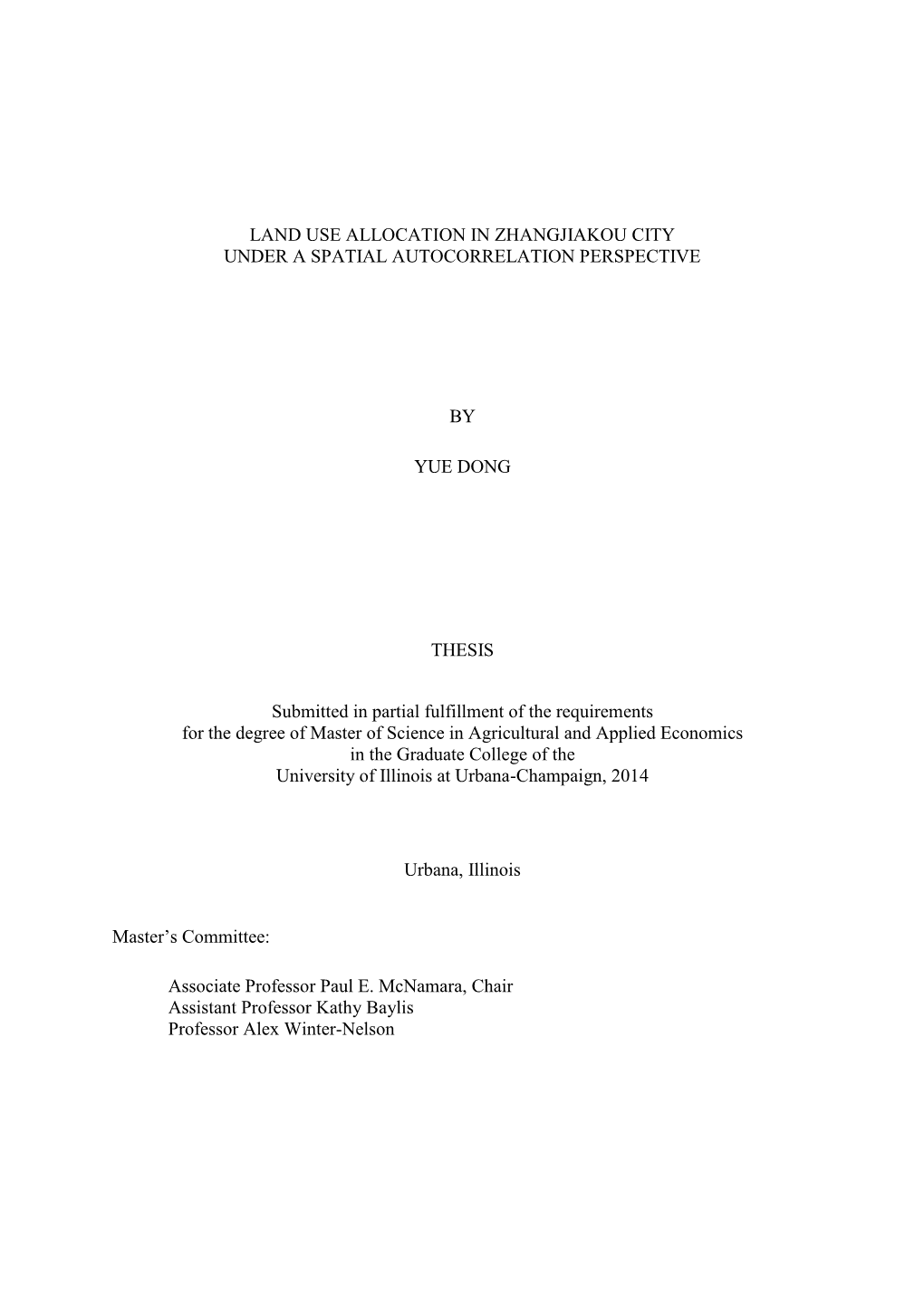 Land Use Allocation in Zhangjiakou City Under a Spatial Autocorrelation Perspective