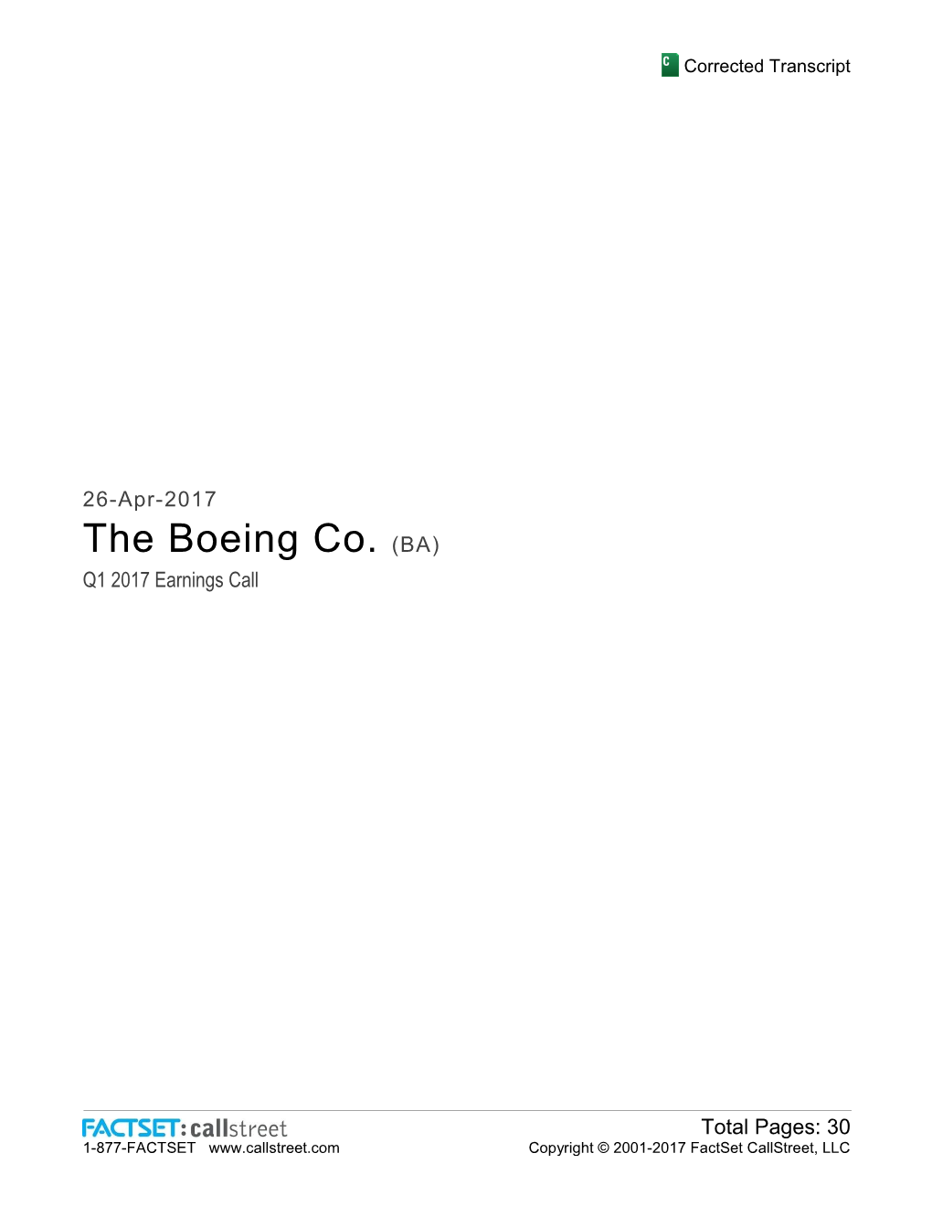 The Boeing Co. (BA) Q1 2017 Earnings Call