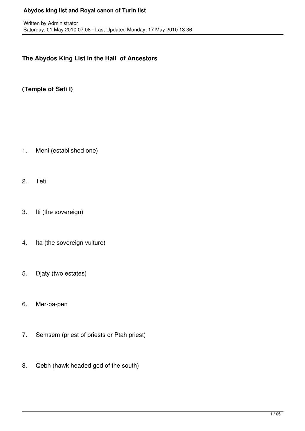 Abydos King List and Royal Canon of Turin List