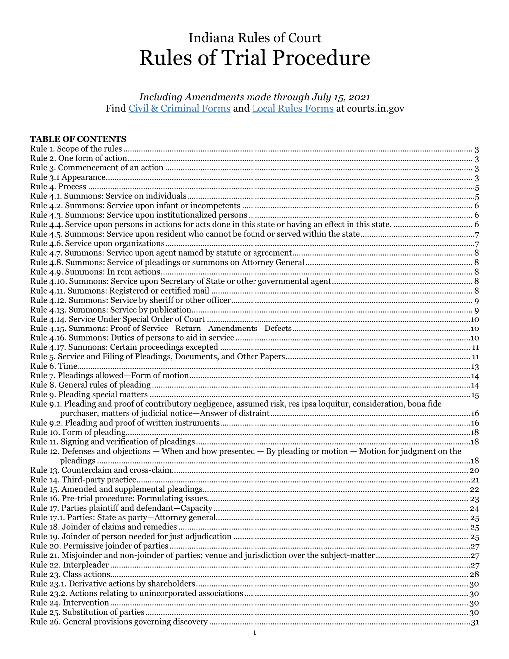 Indiana Rules of Trial Procedure