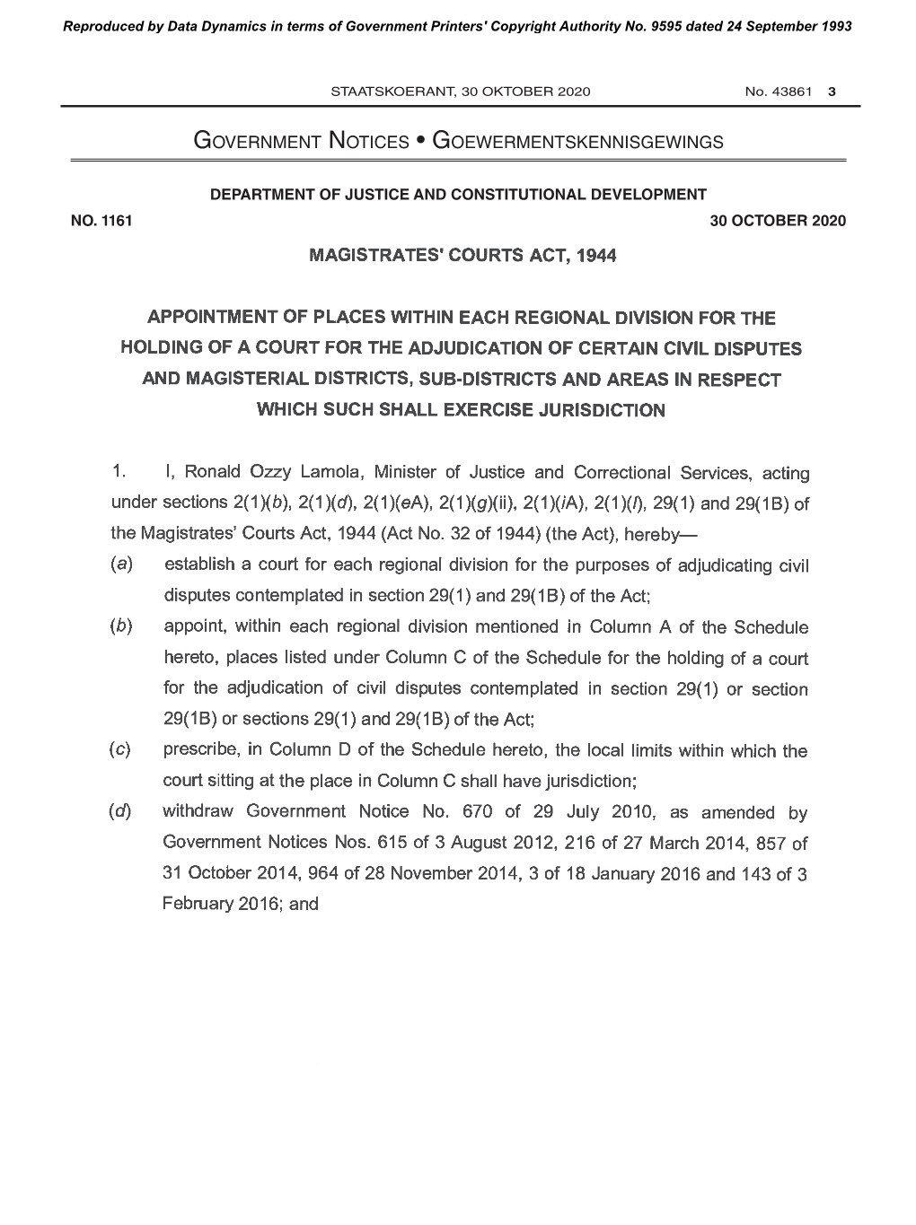 Withdraw Government Notice No. 670 of 29 July 2010, As Amended by Government Notices Nos