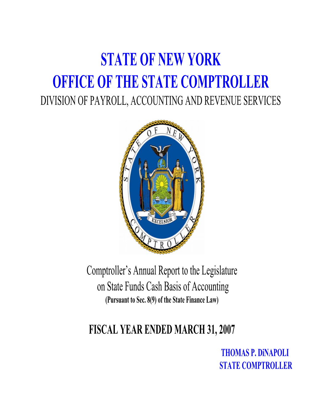 State of New York Office of the State Comptroller Division of Payroll, Accounting and Revenue Services