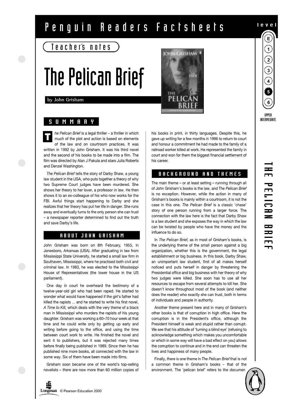 The Pelican Brief – Penguin Readers Factsheets