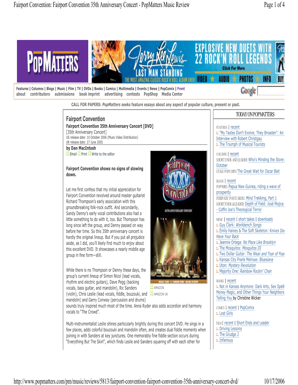 Fairport Convention 35Th Anniversary Concert - Popmatters Music Review Page 1 of 4