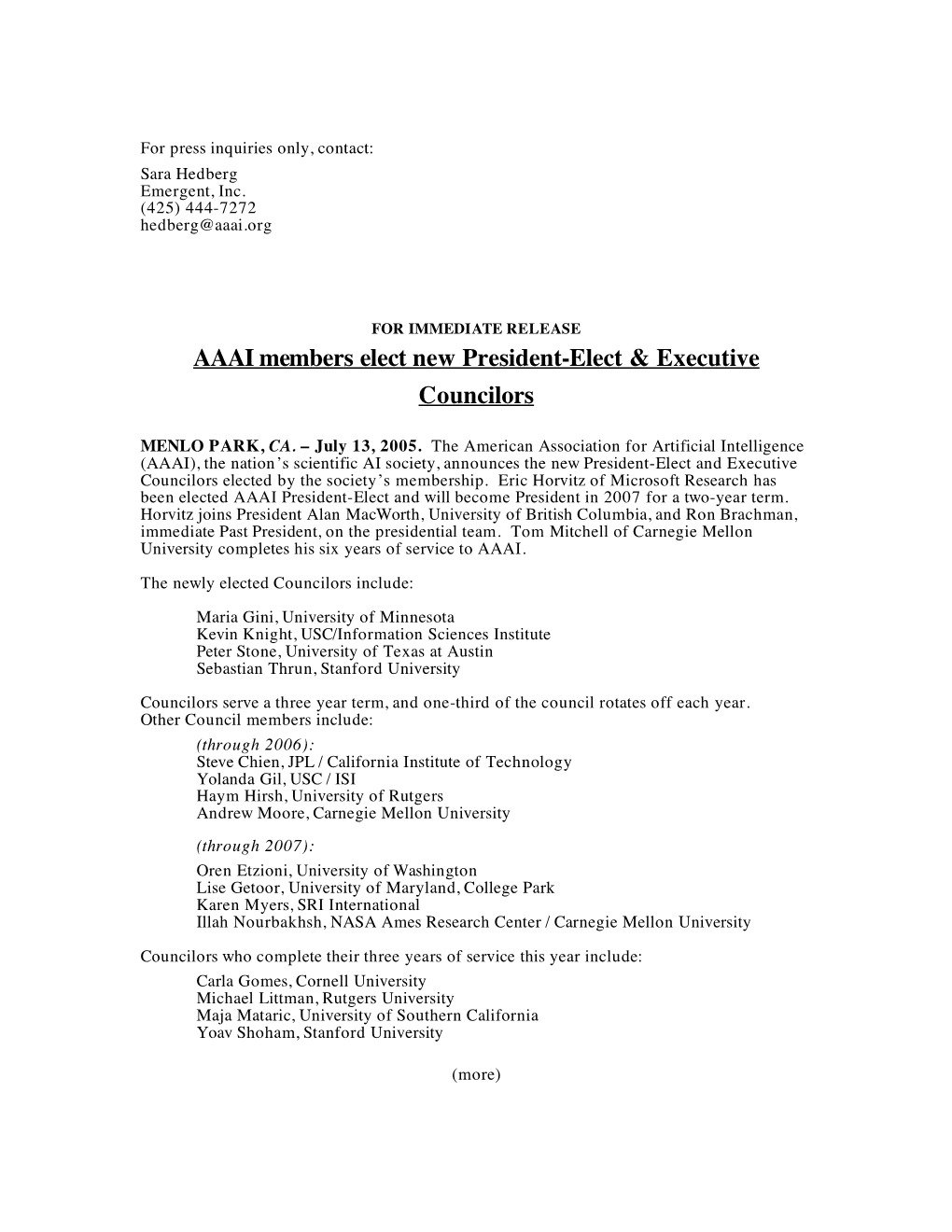 AAAI Members Elect New President-Elect & Executive