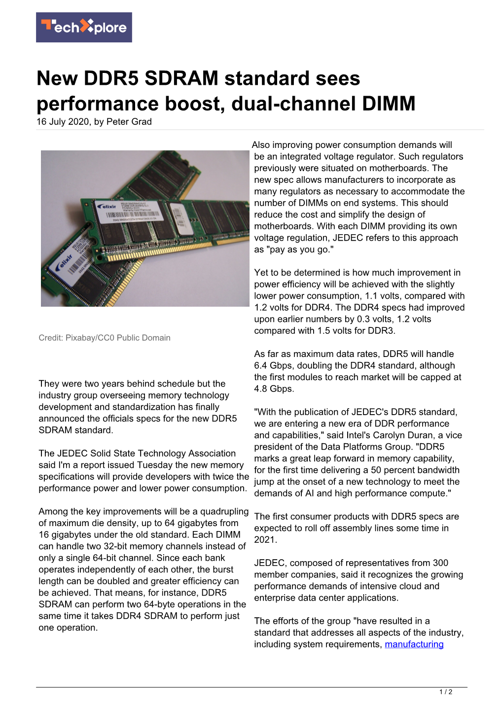 New DDR5 SDRAM Standard Sees Performance Boost, Dual-Channel DIMM 16 July 2020, by Peter Grad