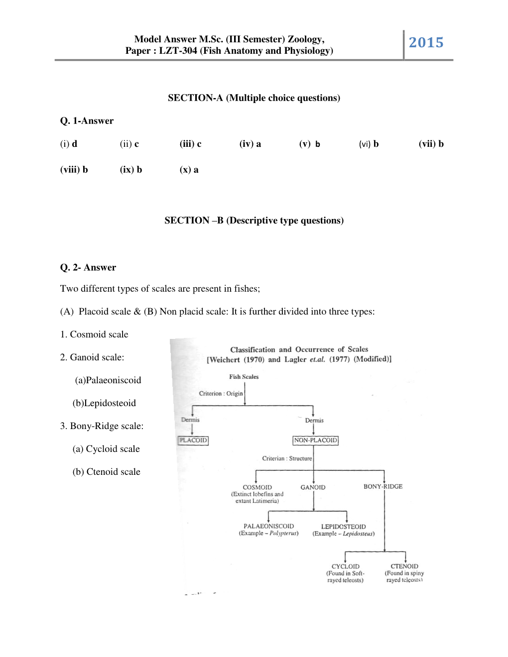 Model Answer M.Sc. (III Semester) Zoology, Paper : LZT-304