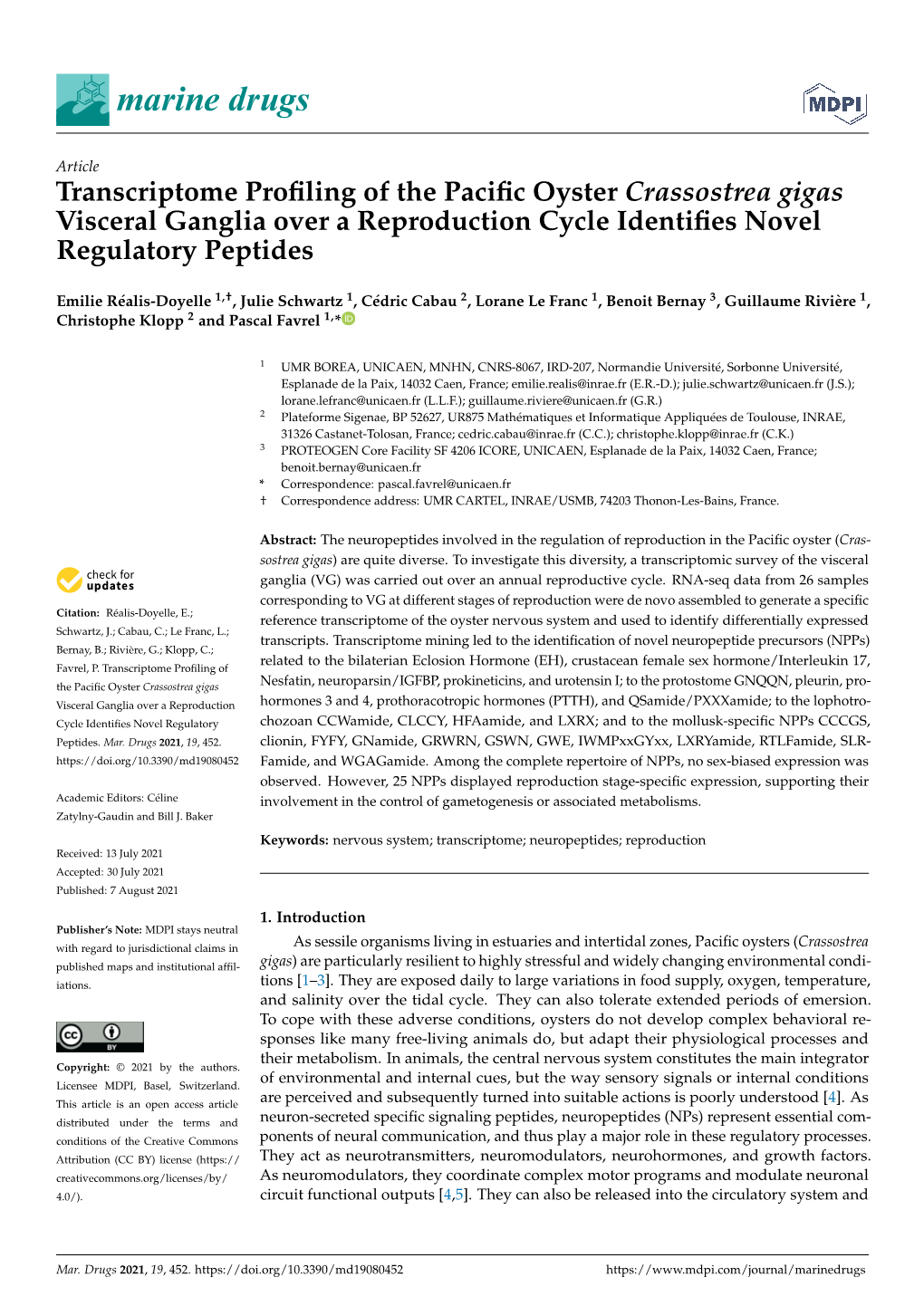 Transcriptome Profiling of the Pacific Oyster Crassostrea Gigas Visceral