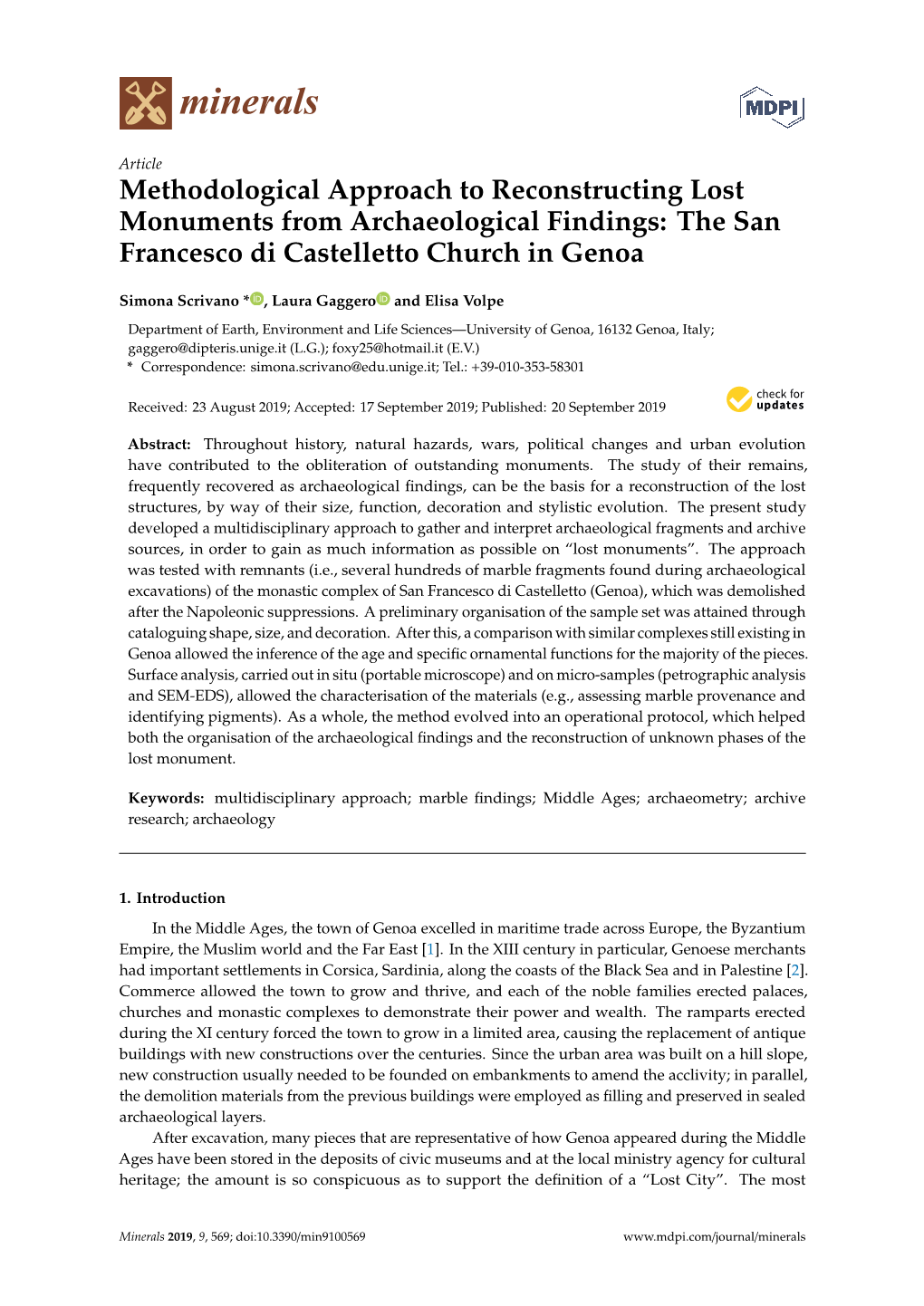 Methodological Approach to Reconstructing Lost Monuments from Archaeological Findings: the San Francesco Di Castelletto Church in Genoa