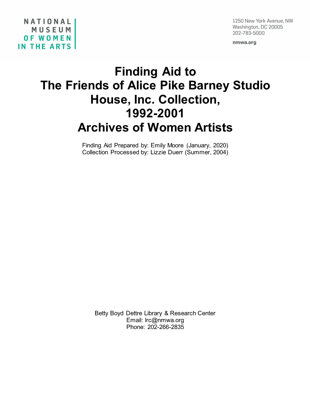 Finding Aid to the Friends of Alice Pike Barney Studio House, Inc