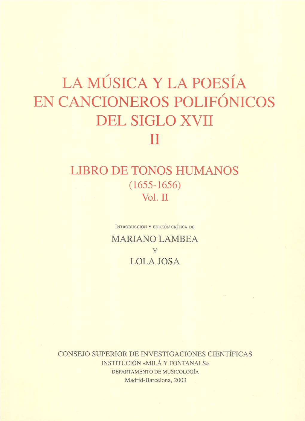 LIBRO DE TONOS HUMANOS (1655-1656) Vol