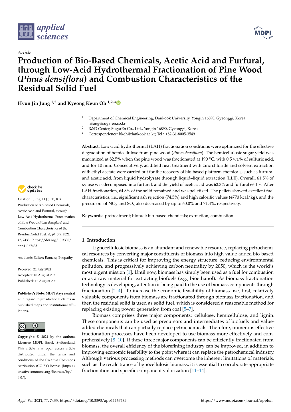 Production of Bio-Based Chemicals, Acetic Acid and Furfural, Through