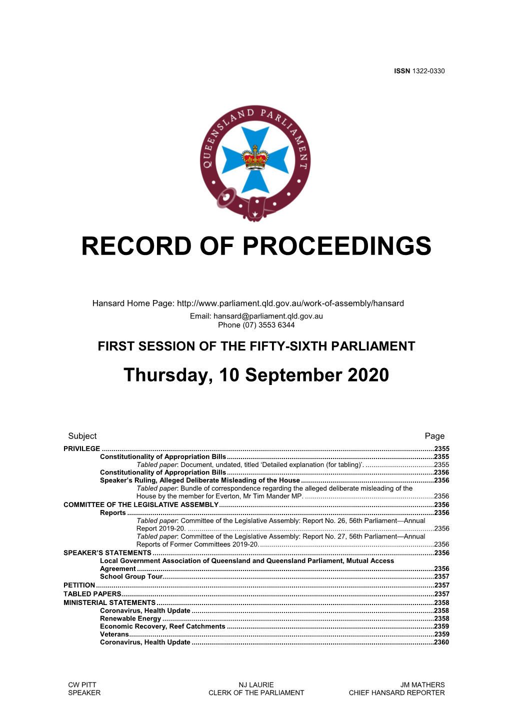 2450 Appropriation (Parliament) Bill