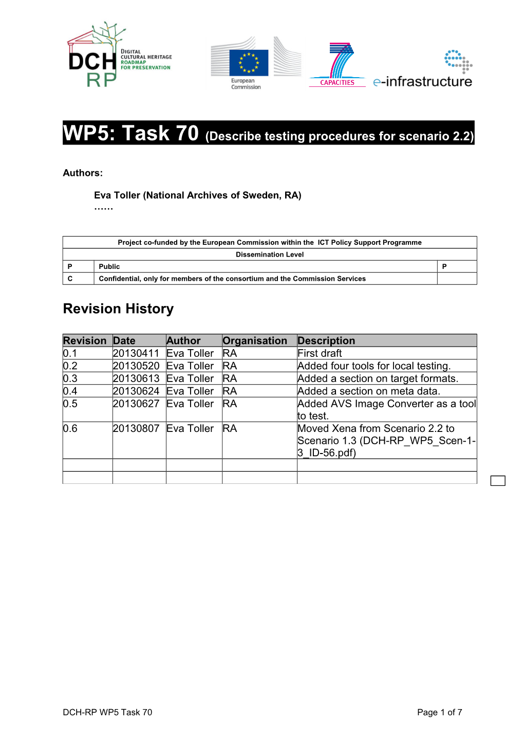 WP5: Task 51 (Decide on Test Data for Scenario 1