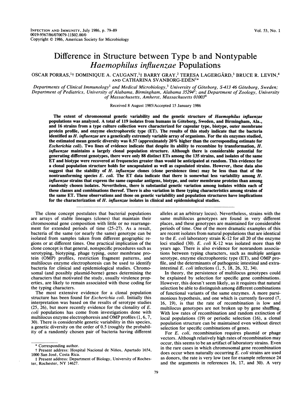 Haemophilus Influenzae Populations OSCAR PORRAS,'T DOMINIQUE A