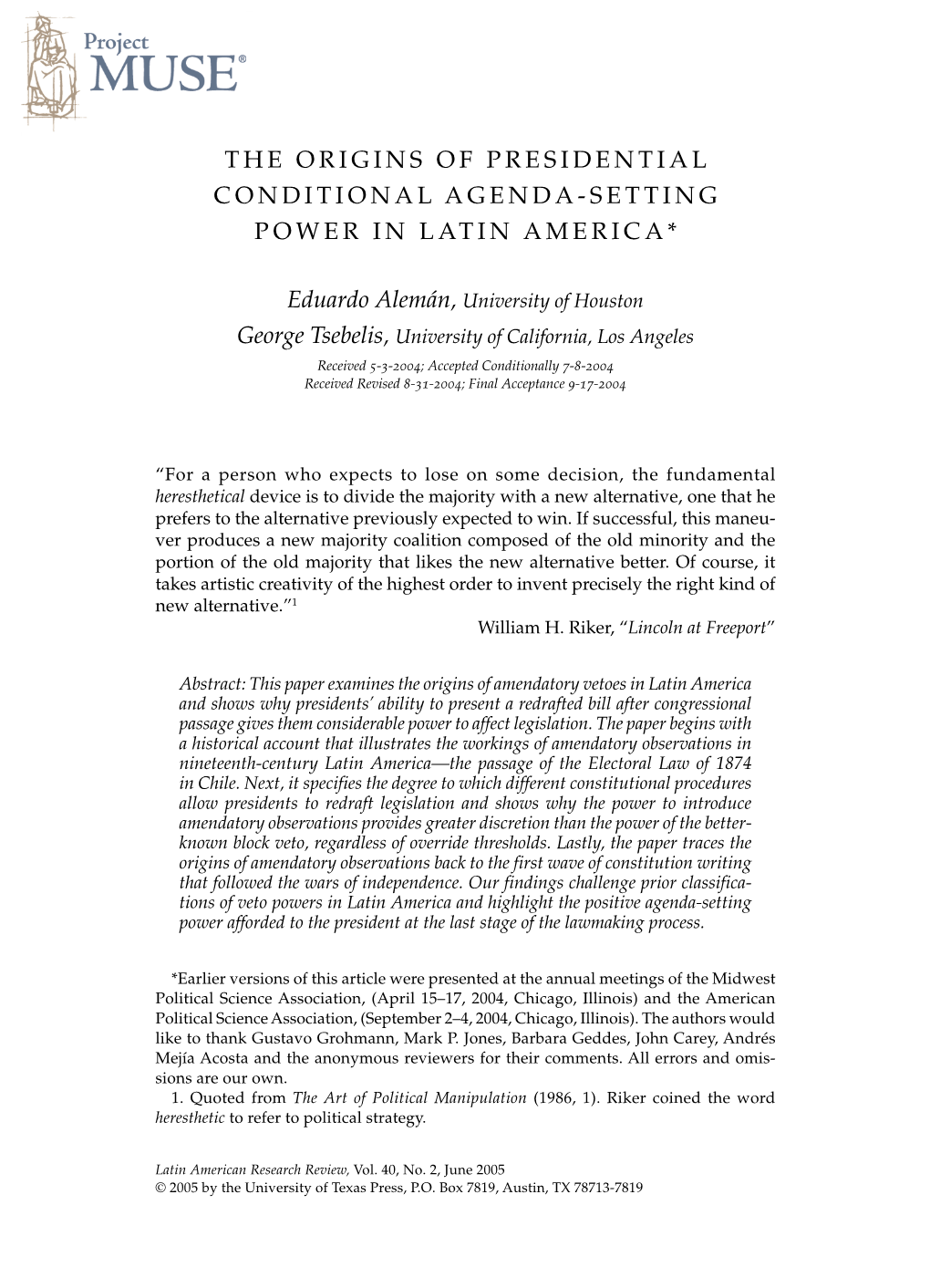 The Origins of Presidential Conditional Agenda-Setting Power in Latin America*