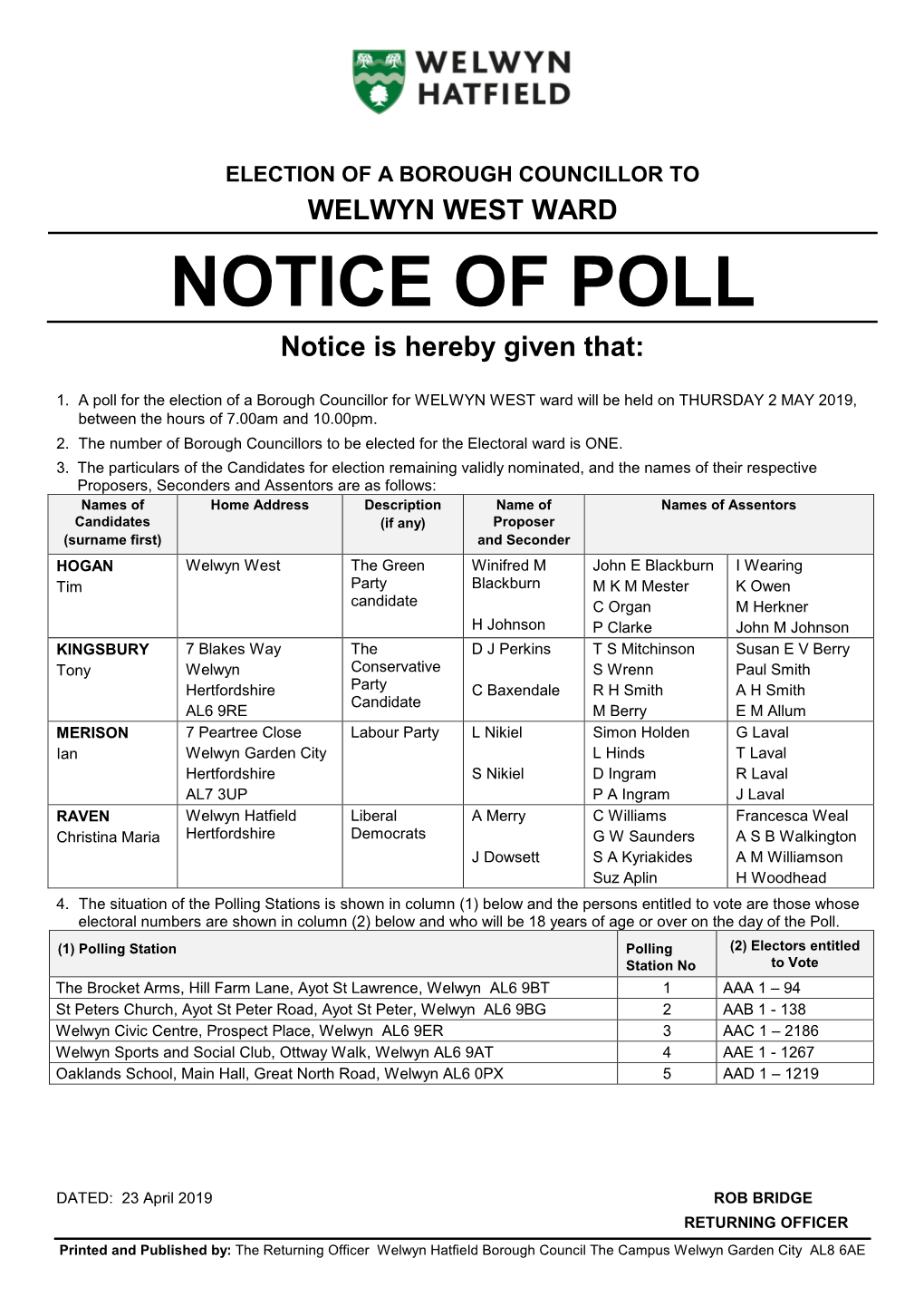 Notice of Poll