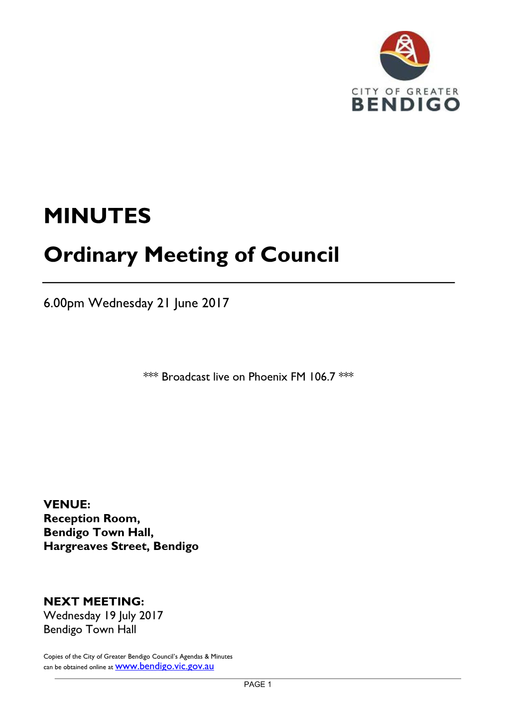 MINUTES Ordinary Meeting of Council