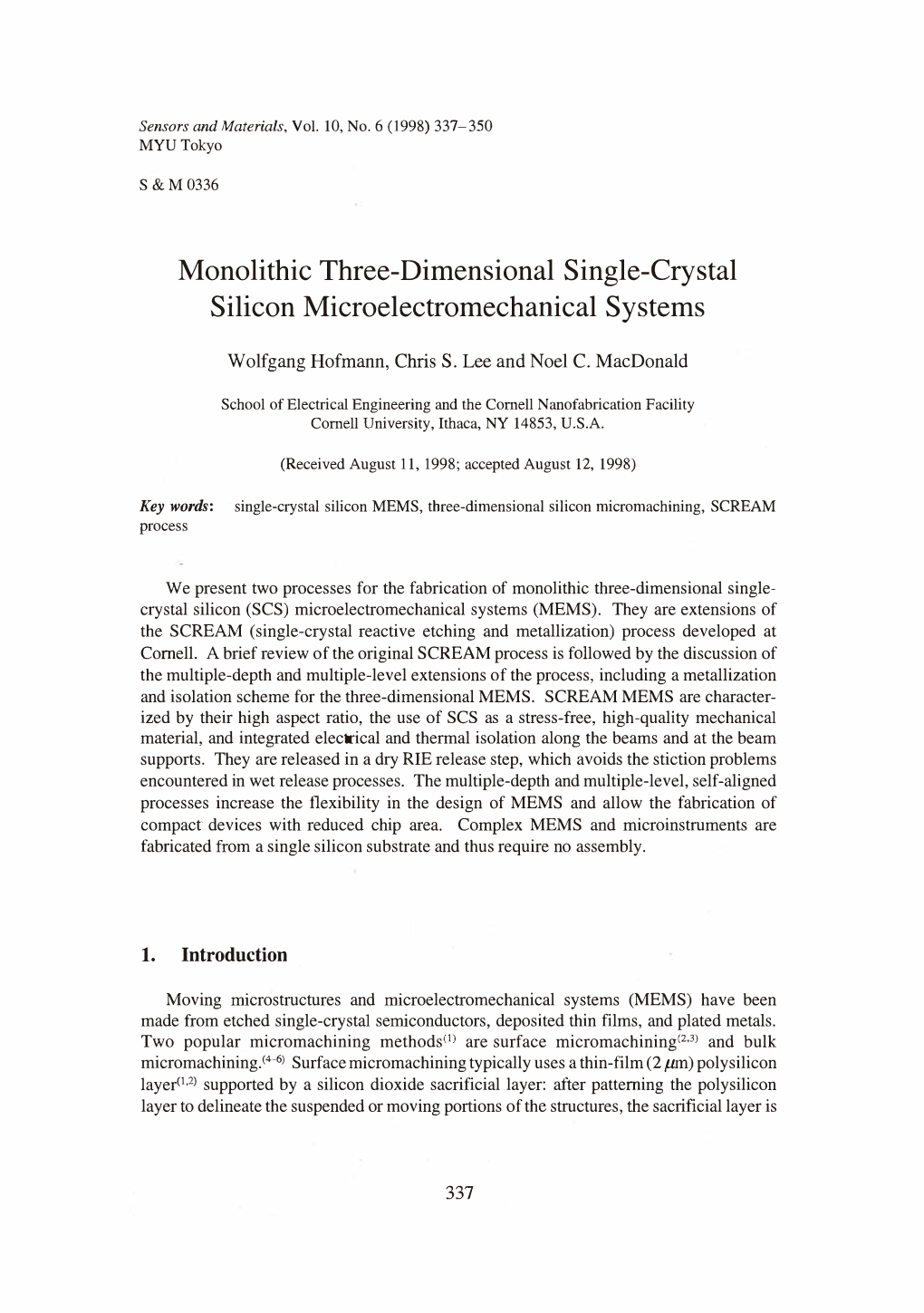 Monolithic Three-Dimensional Single-Crystal Silicon Microelectromechanical Systems