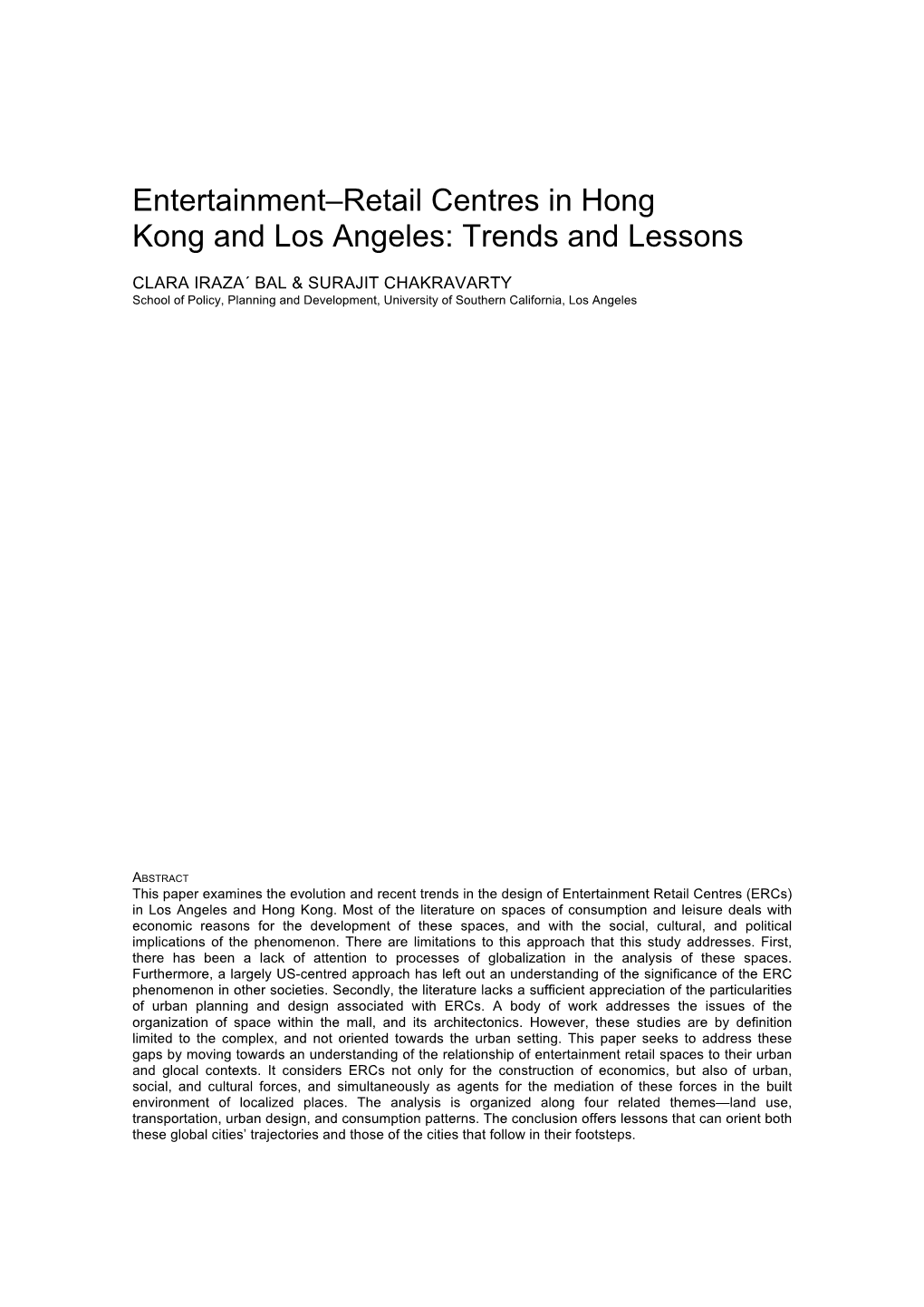 Entertainment–Retail Centres in Hong Kong and Los Angeles: Trends and Lessons