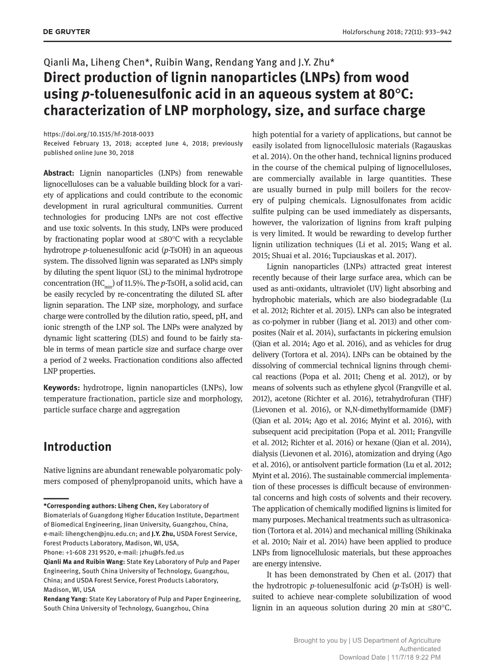 Direct Production of Lignin Nanoparticles