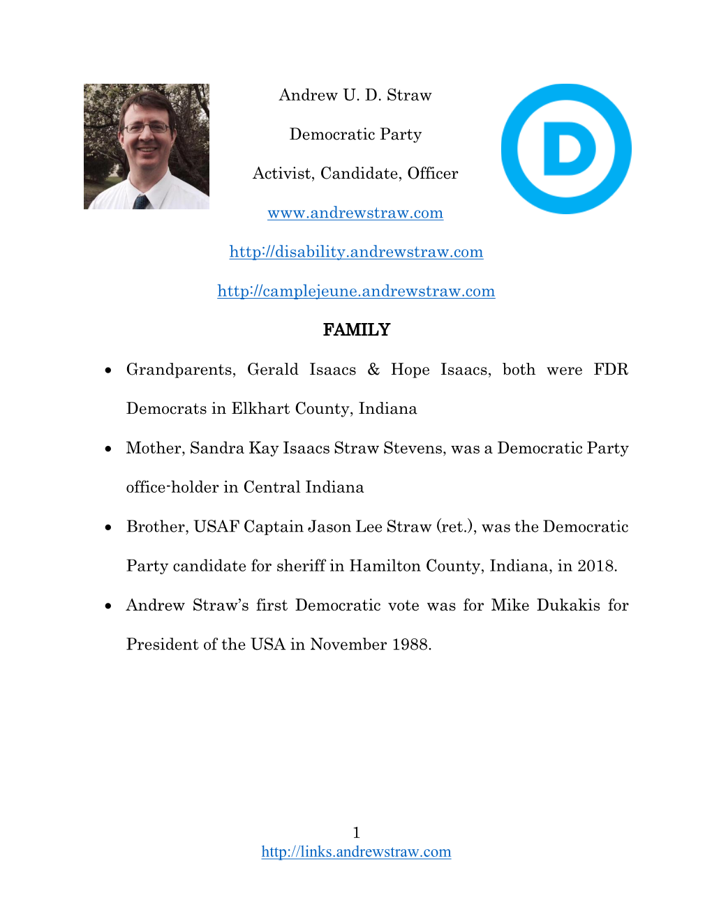 1 Andrew U. D. Straw Democratic Party Activist, Candidate, Officer