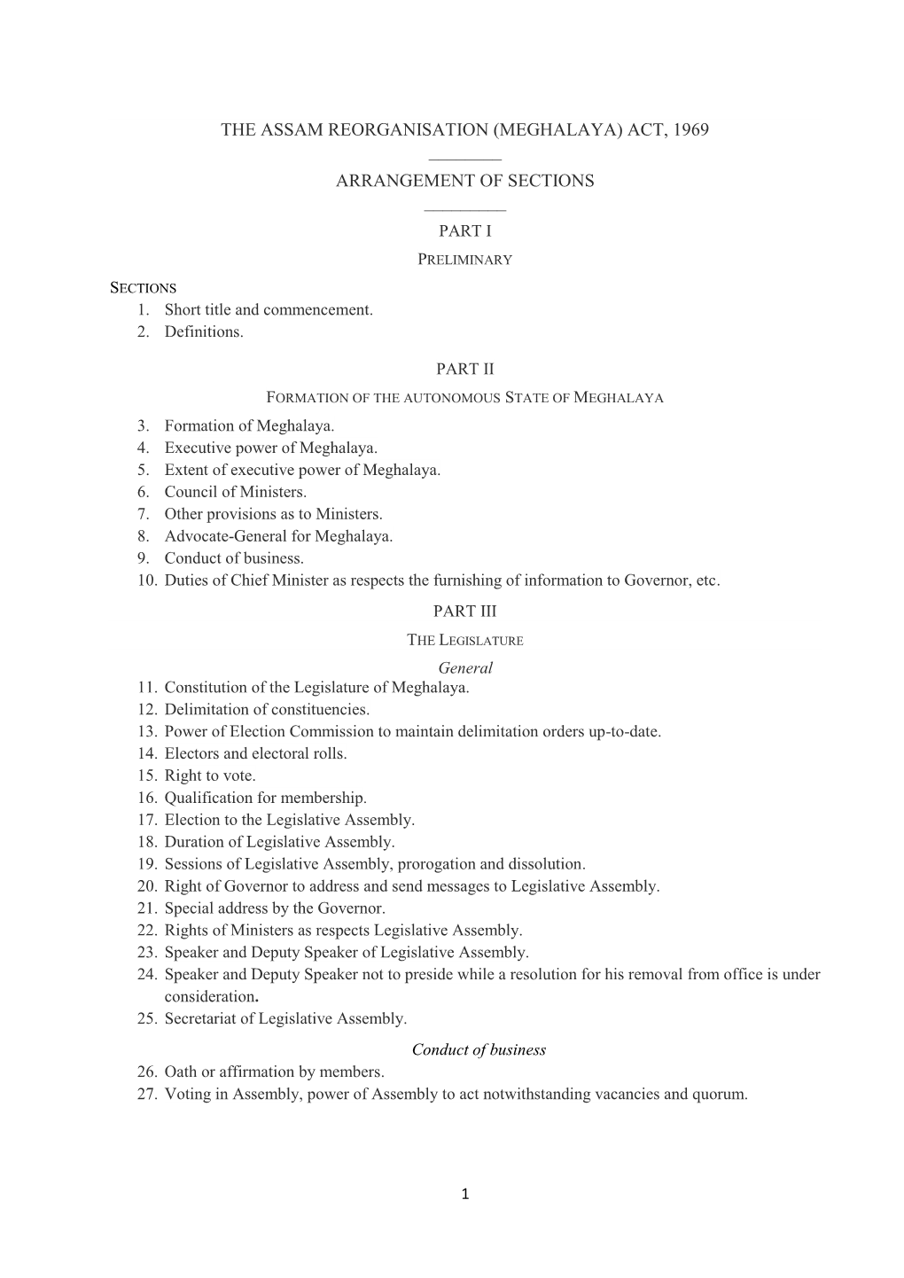 Act, 1969 ______Arrangement of Sections ______Part I Preliminary Sections 1