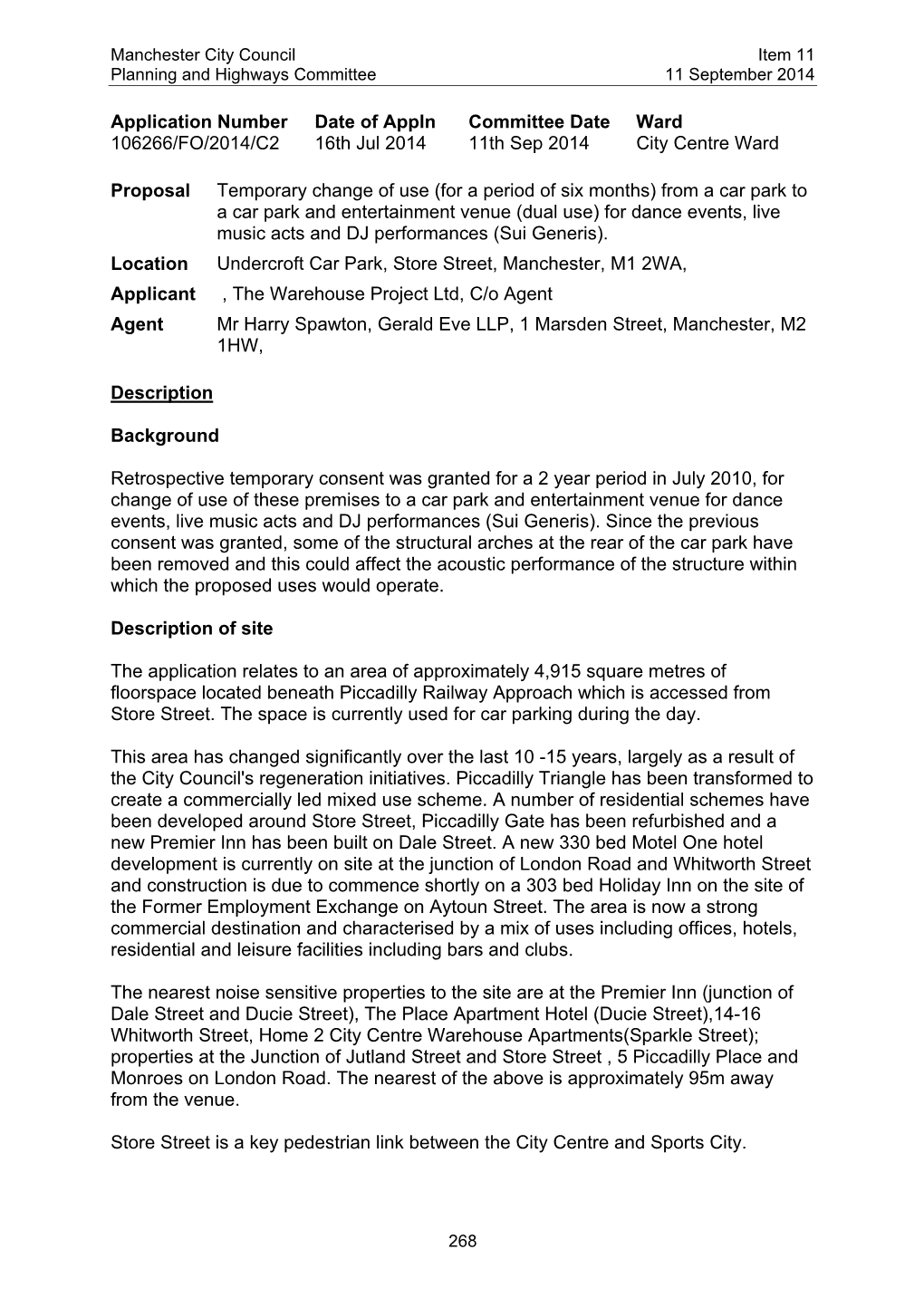 Store Street Report to the Planning and Highways Committee on 11 September 2014