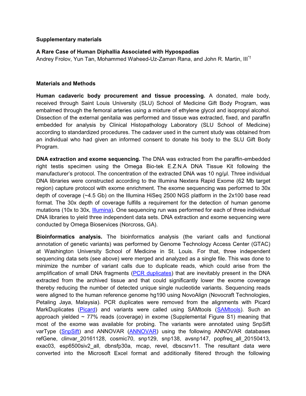 Supplementary Materials a Rare Case of Human Diphallia Associated