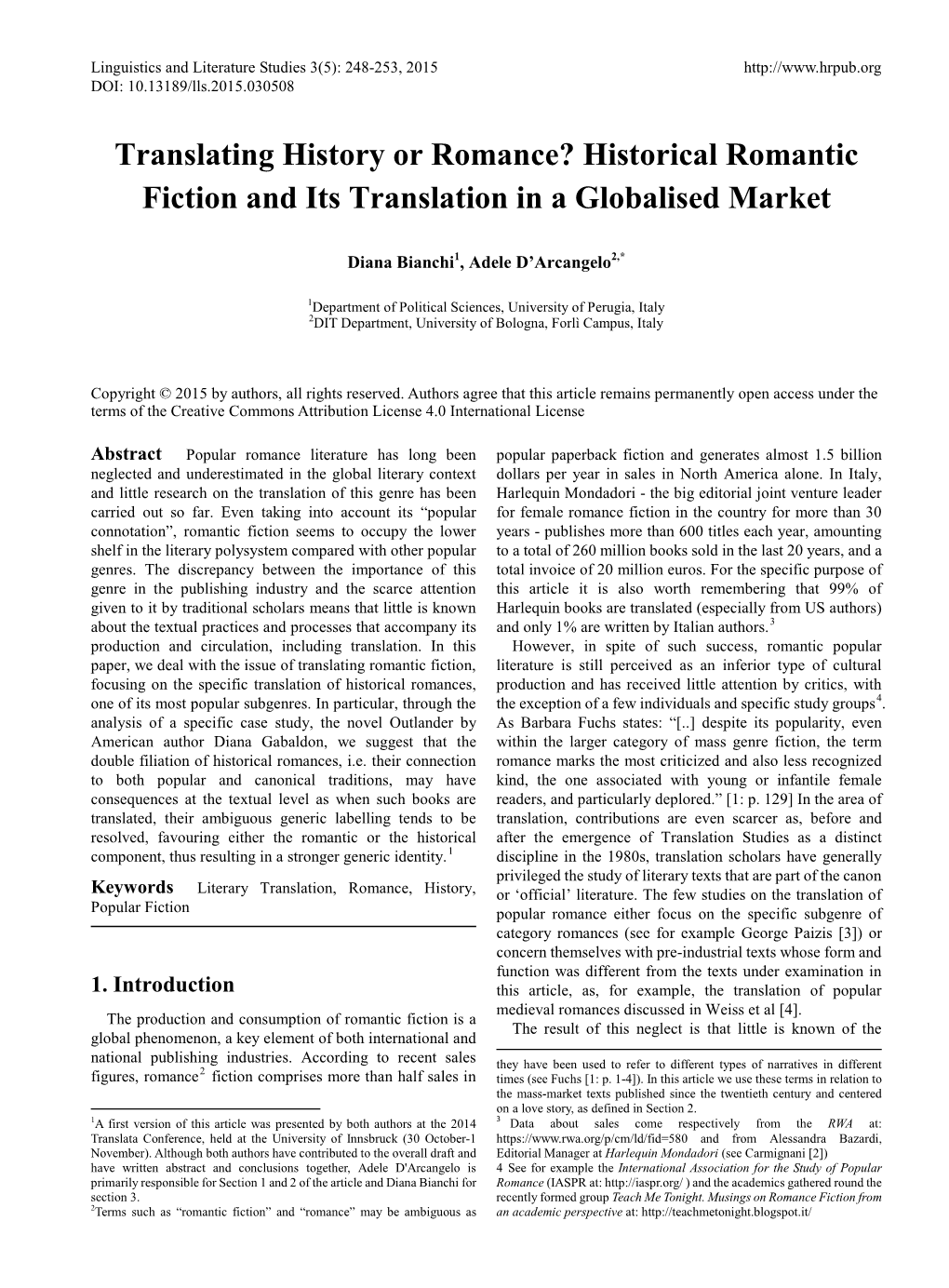 Translating History Or Romance? Historical Romantic Fiction and Its Translation in a Globalised Market