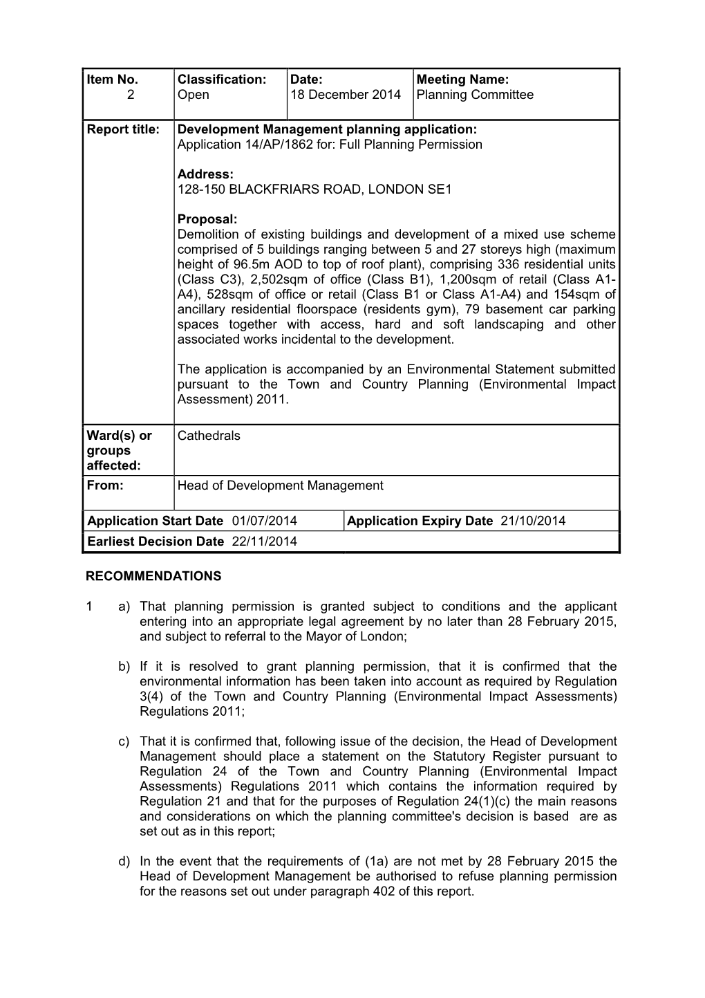 Planning Committee Report Title: Development Management