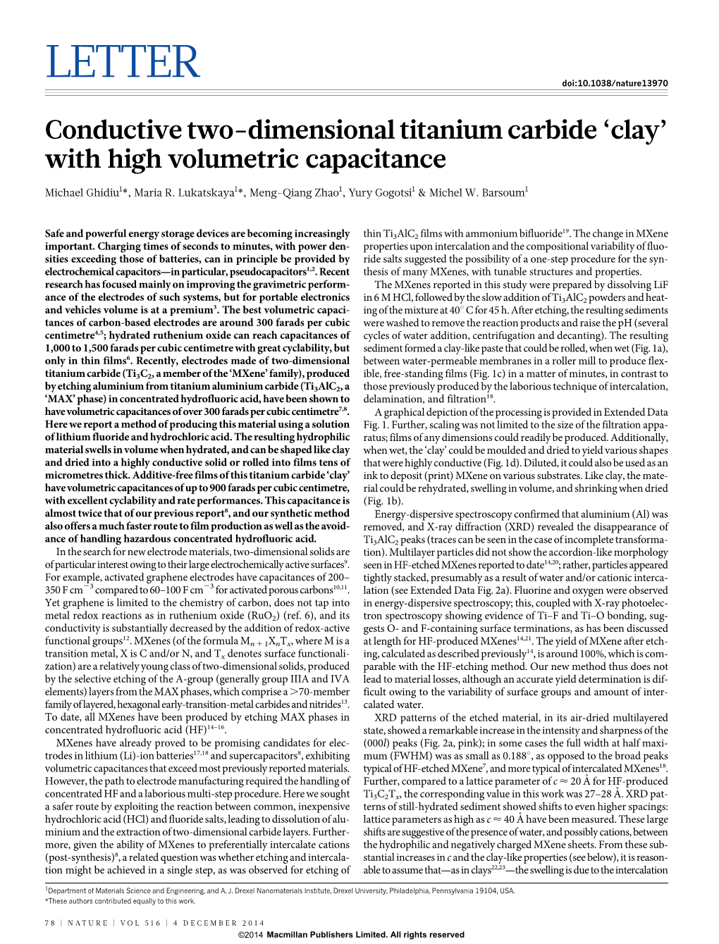 Conductive Two-Dimensional Titanium Carbide 'Clay' with High Volumetric