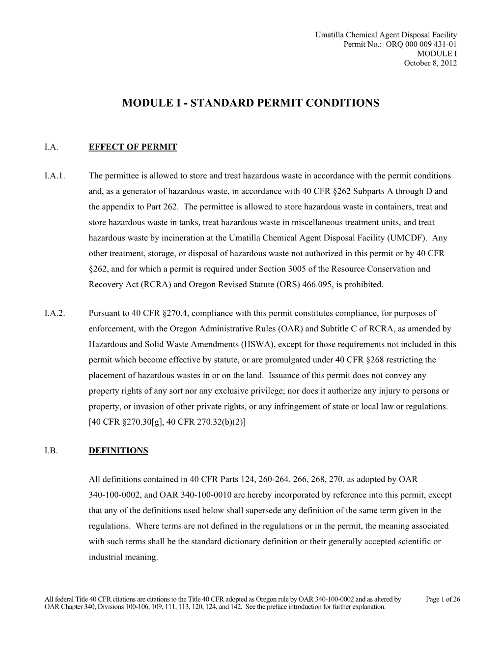 Oregon DEQ: Umatilla Chemical Agent Disposal Facility, Module 1