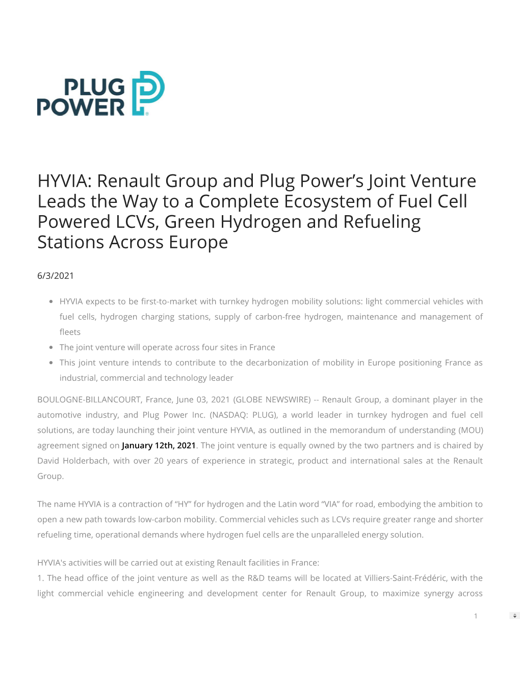 HYVIA: Renault Group and Plug Power's Joint Venture Leads The