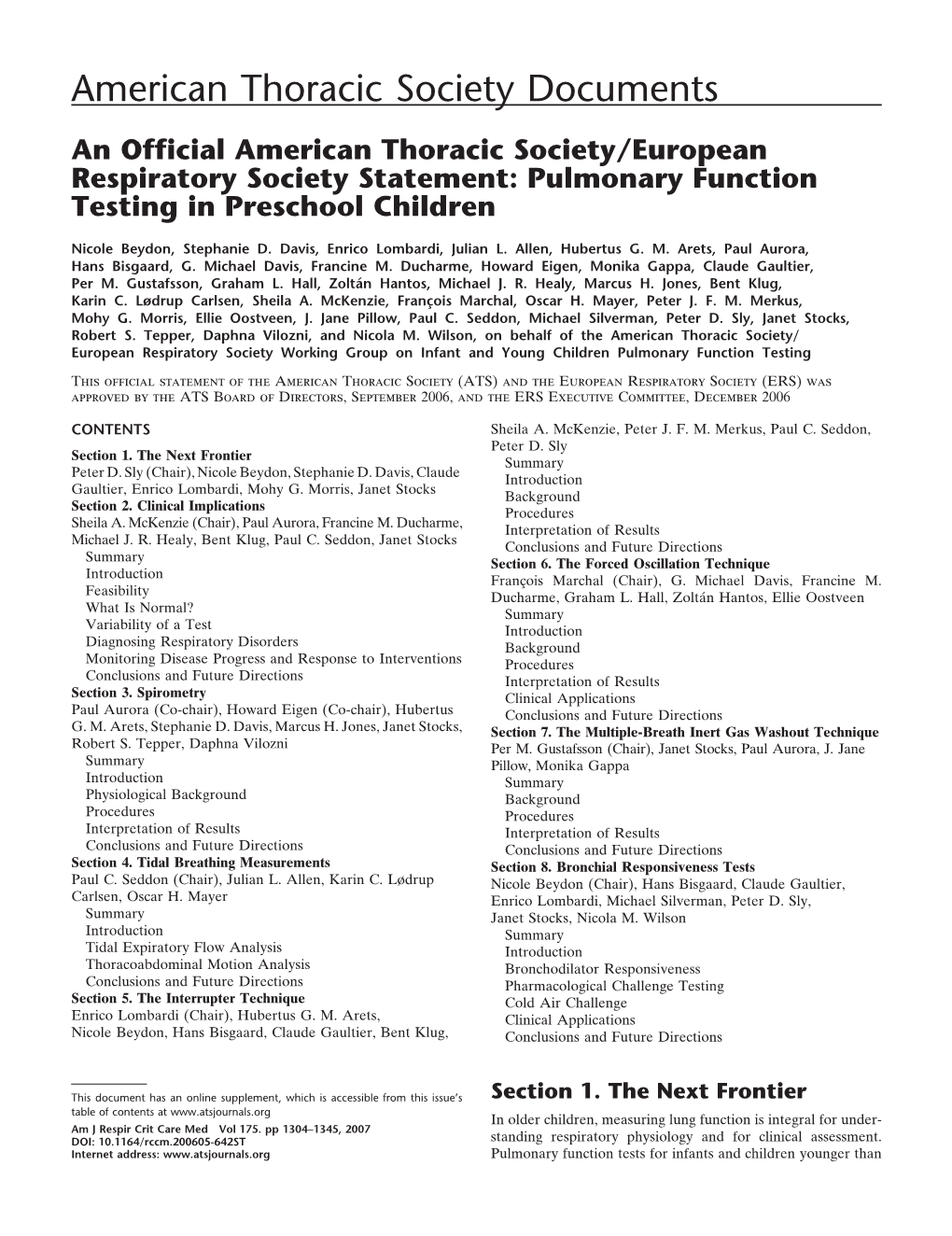 Pulmonary Function Testing in Preschool Children: an Official ATS/ERS Statement