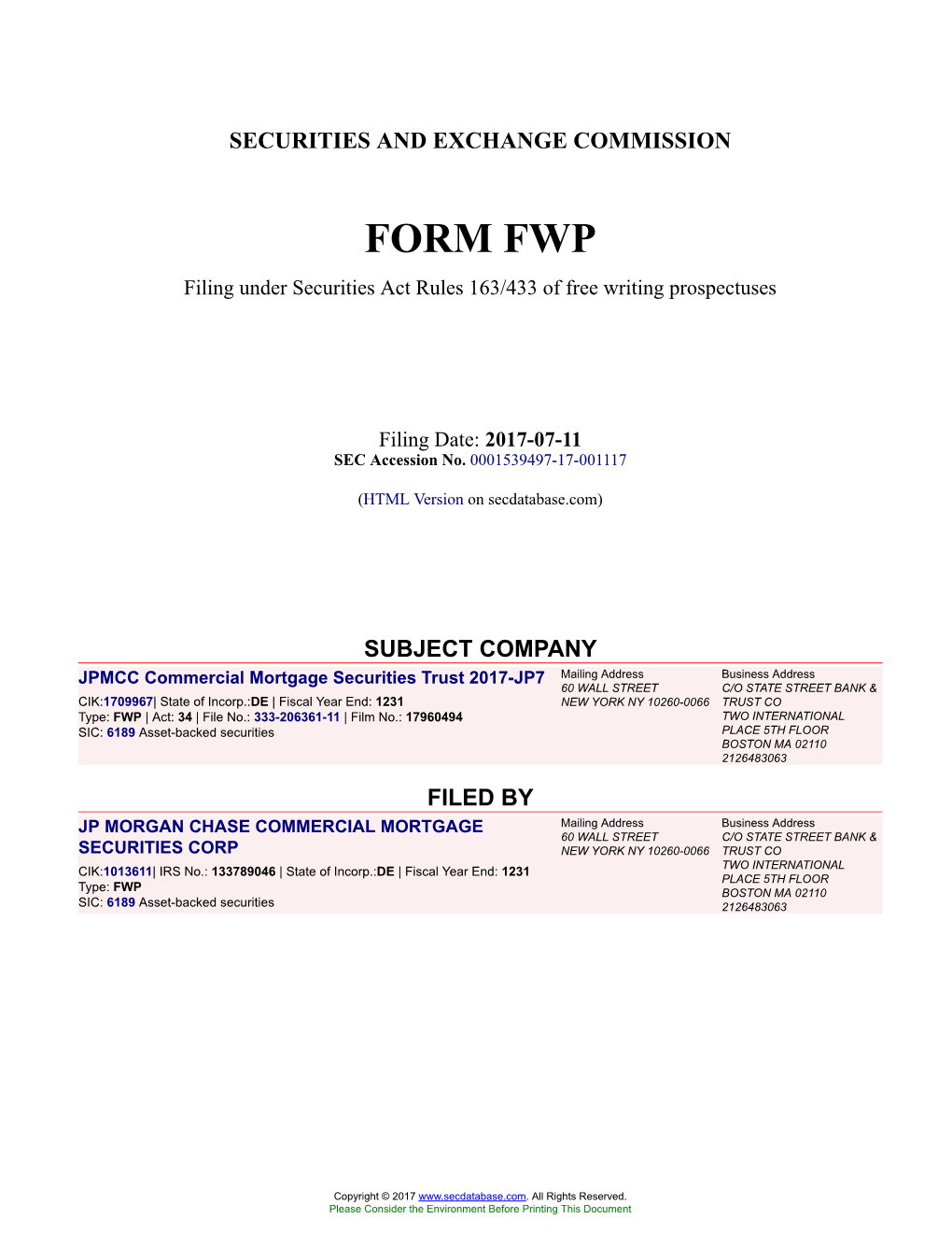 JPMCC Commercial Mortgage Securities Trust 2017-JP7 Form