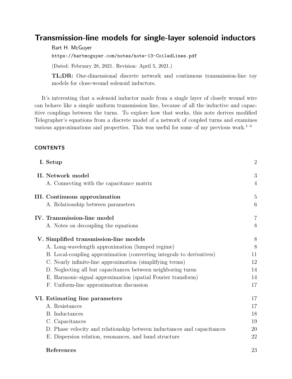 Transmission-Line Models for Single-Layer Solenoid Inductors (PDF)