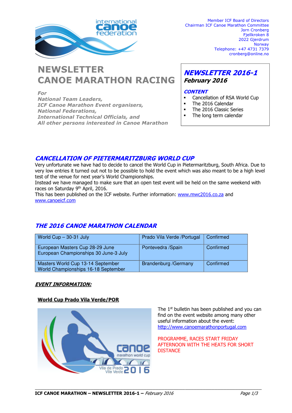 Newsletter Canoe Marathon Racing